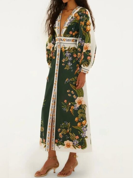 FARM Rio Dresses & Skirts - Farm Rio Midi Cotton Floral Graphic Shirt Dress Long Sleeve size XS